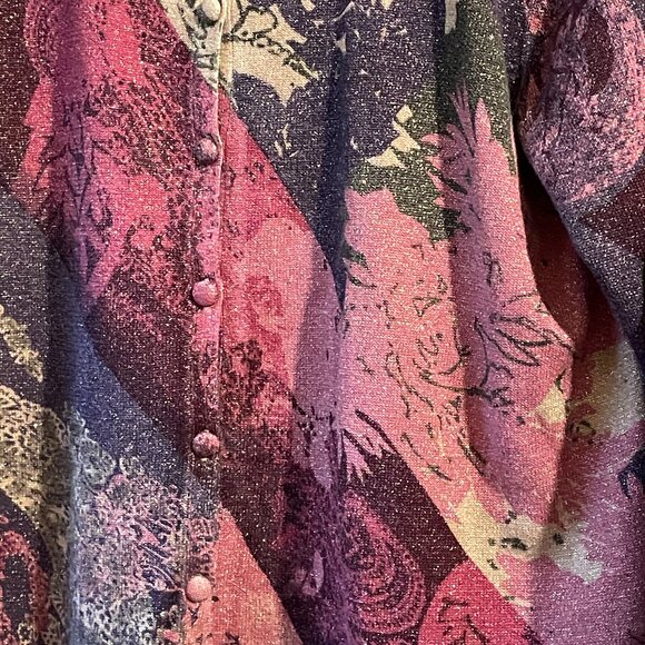VINTAGE KORET Multicolor & Gold Weave Cardigan Sweater. Oh wow, is this pretty! - Picture 2 of 16
